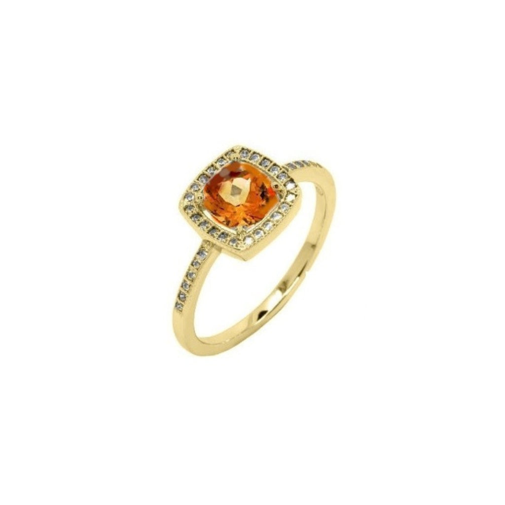 Gold Cushion Halo Ring with Coloured Stone Citrine
