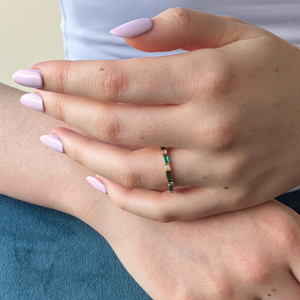Gold Bar Setting Eternity Ring Emerald