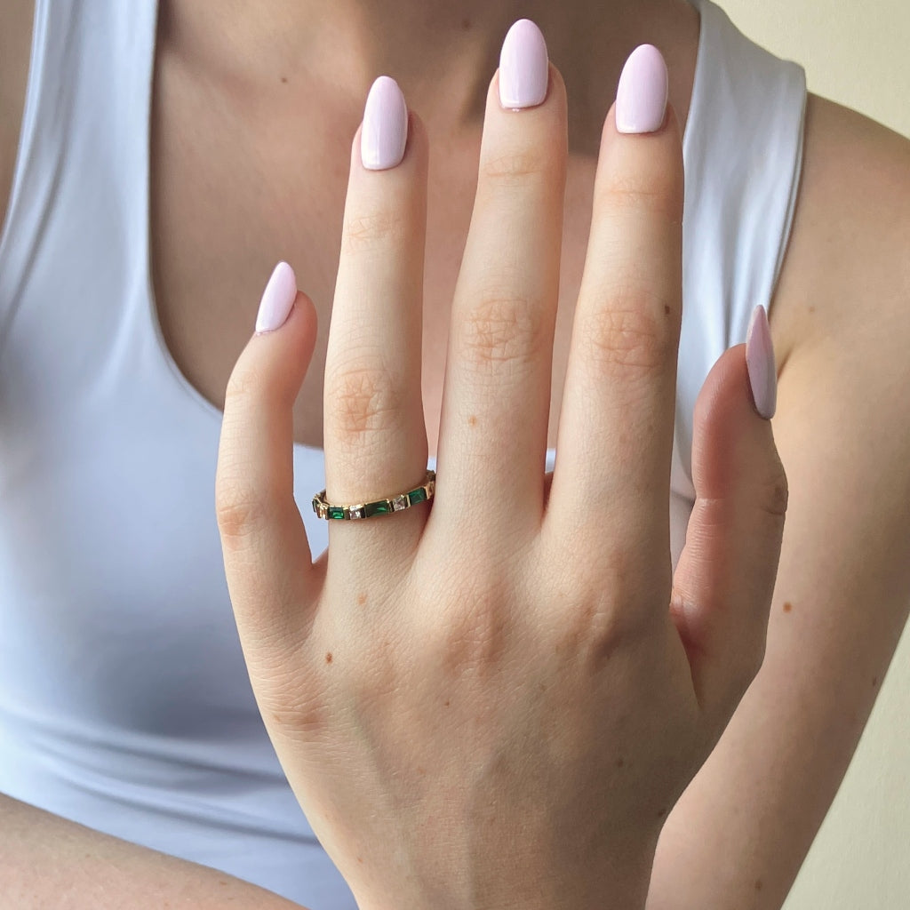 Gold Bar Setting Eternity Ring Emerald