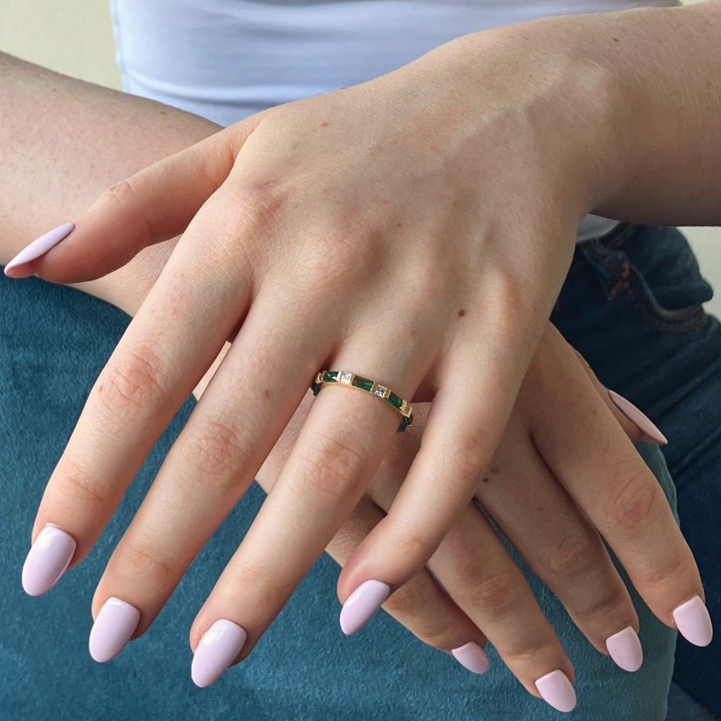 Gold Bar Setting Eternity Ring Emerald