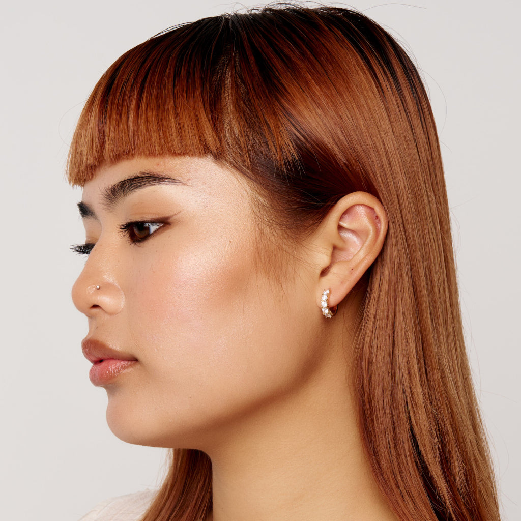 Gold Clear Stone Baguette Huggie Hoop Earrings