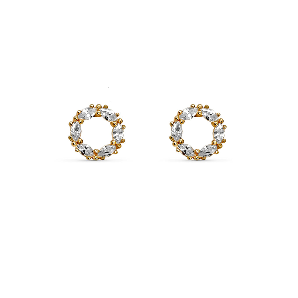Gold Clear Stone Circle Stud Earrings