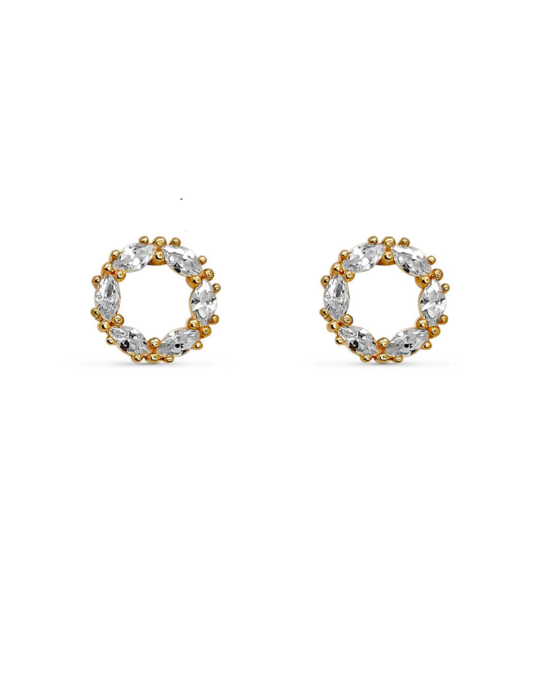 Gold Clear Stone Circle Stud Earrings