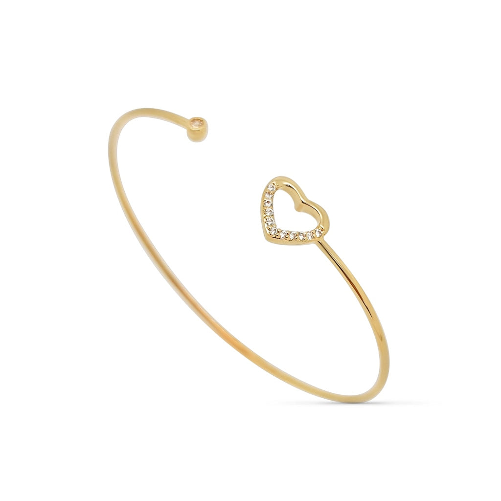 18ct Gold Plated Clear Stone Heart Bangle Bracelet | Dora