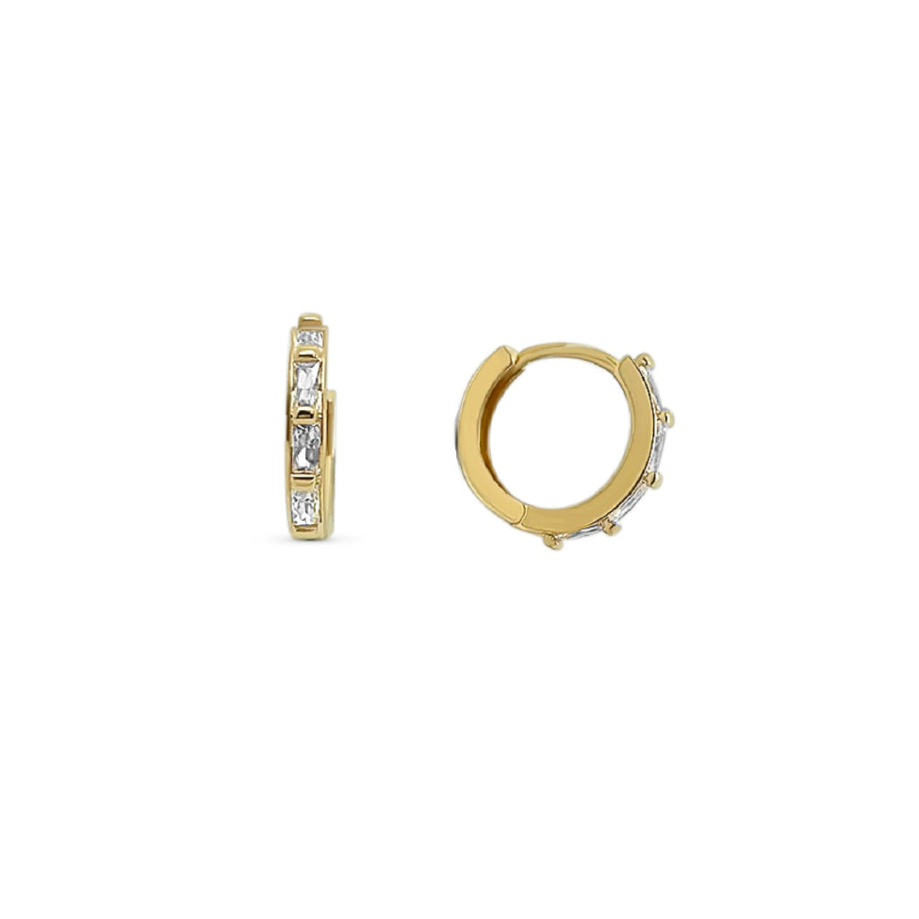 Gold Clear Stone Huggie Hoop Earrings