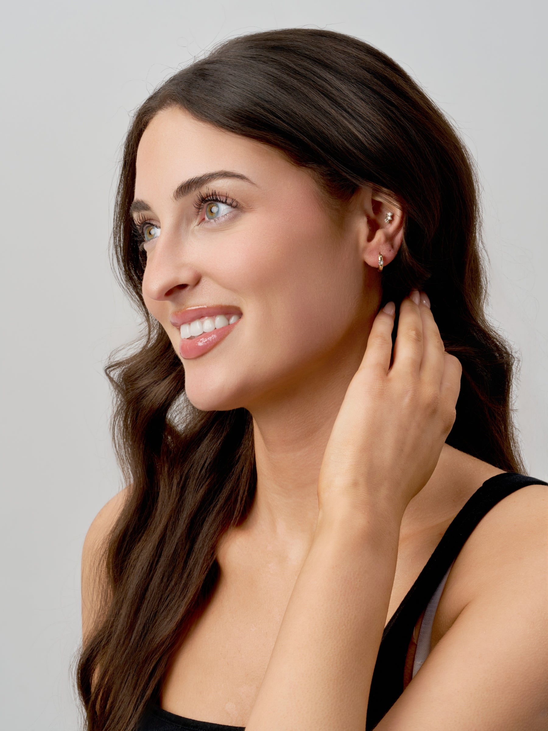 Gold Clear Stone Huggie Hoop Earrings | Lata