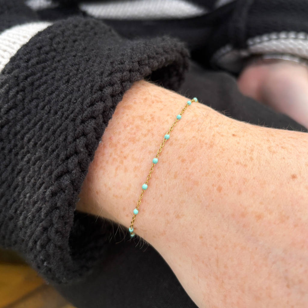 Gold Colour Beaded Chain Bracelet