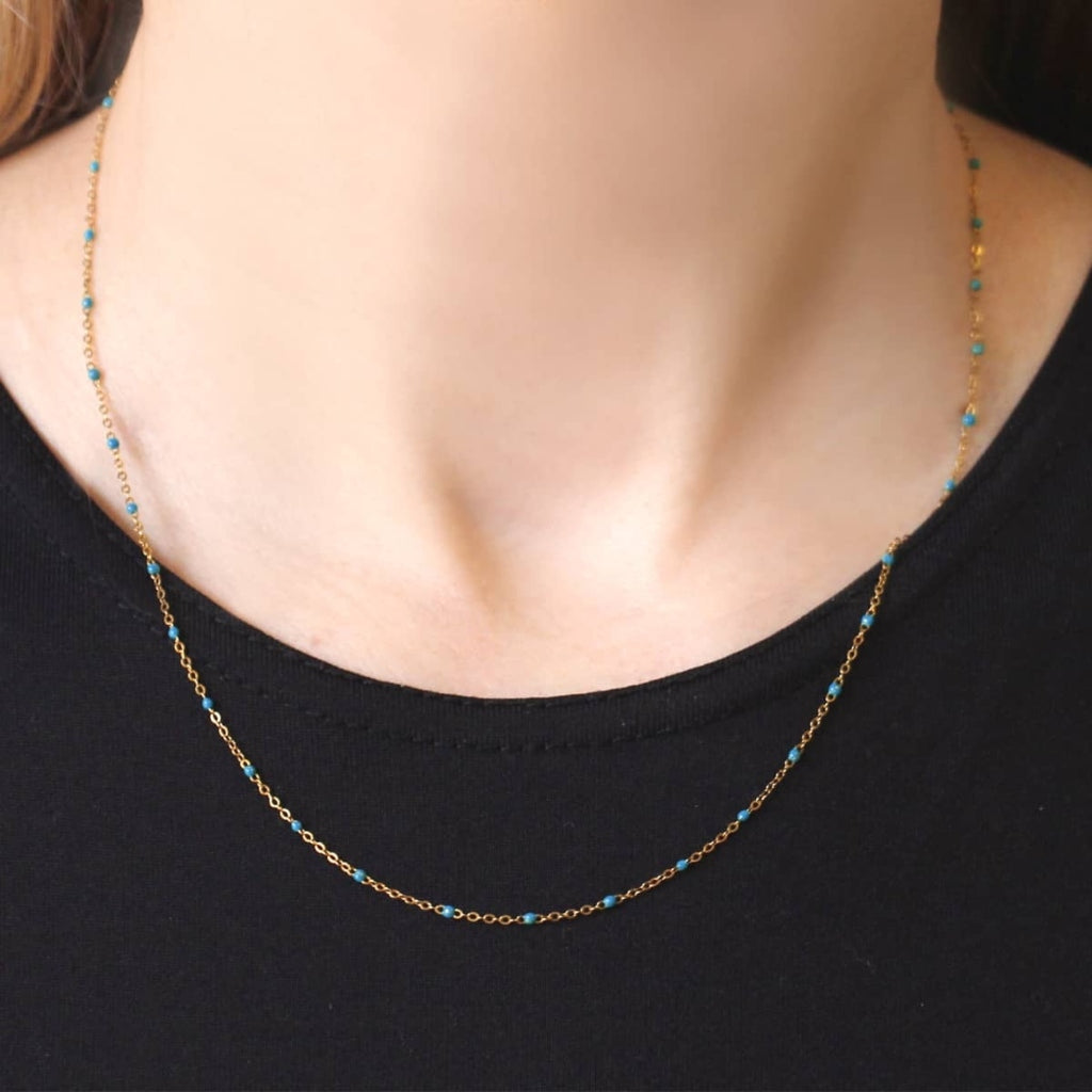 Steel Colour Beaded Chain Necklace | Anartxy