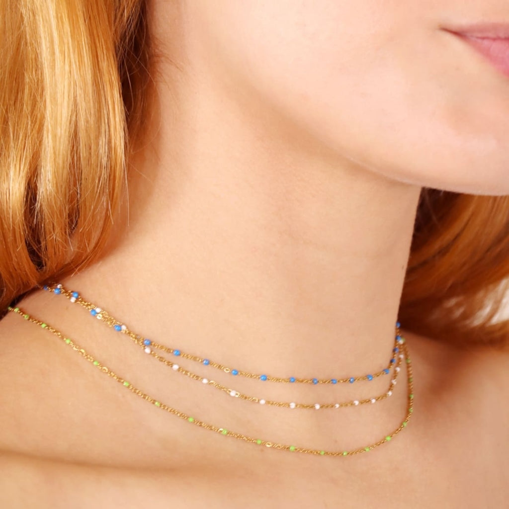 Steel Colour Beaded Chain Necklace | Anartxy