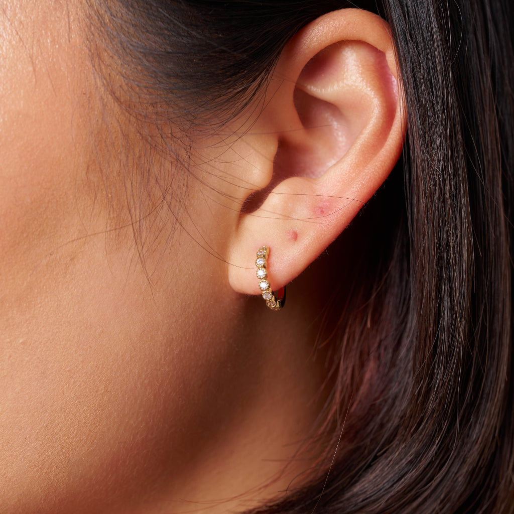 Gold Clear Coloured Stone Huggie Earrings