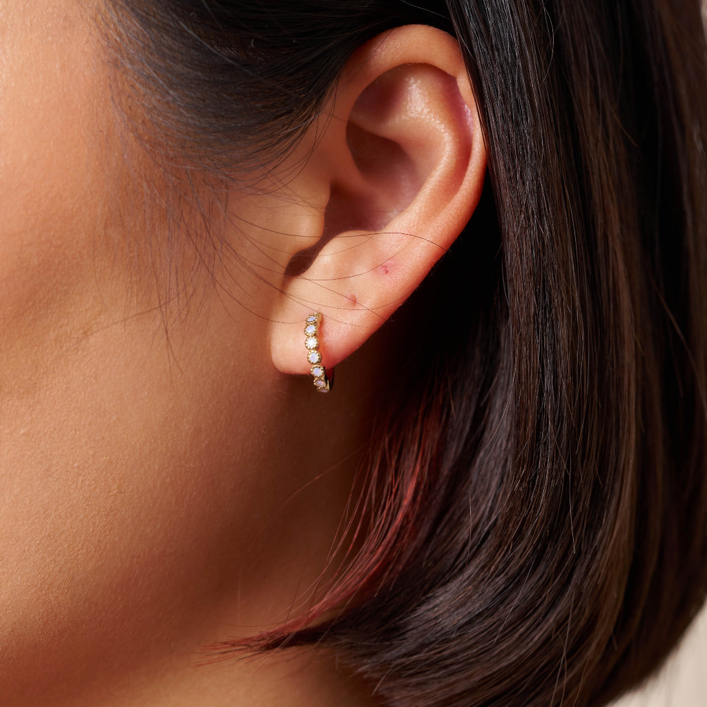 Gold Opal Coloured Stone Huggie Earrings