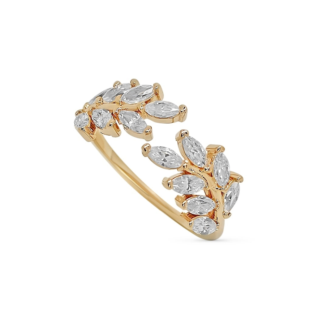 Gold Crystal Leaf Ring Clear