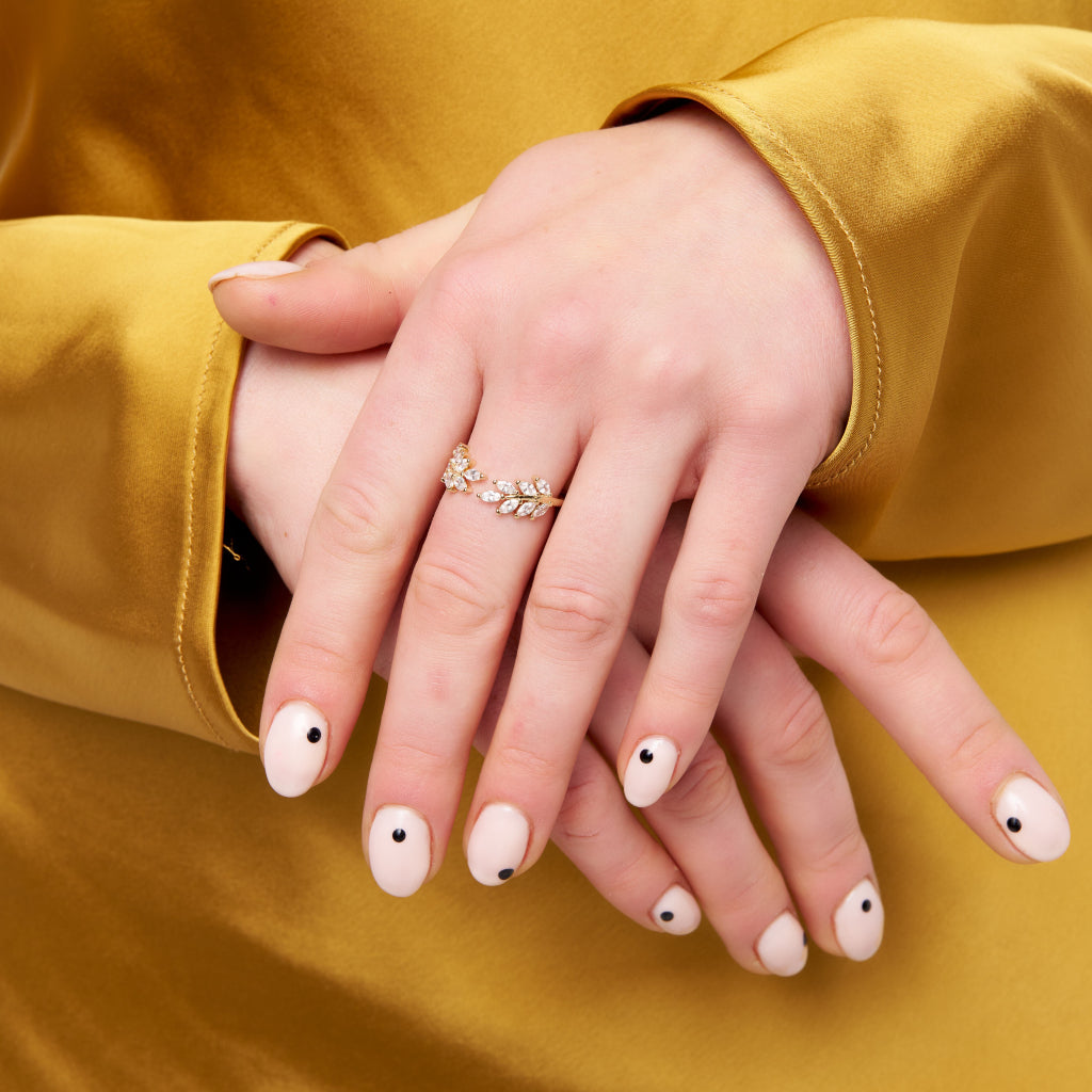 Gold Crystal Leaf Ring Clear