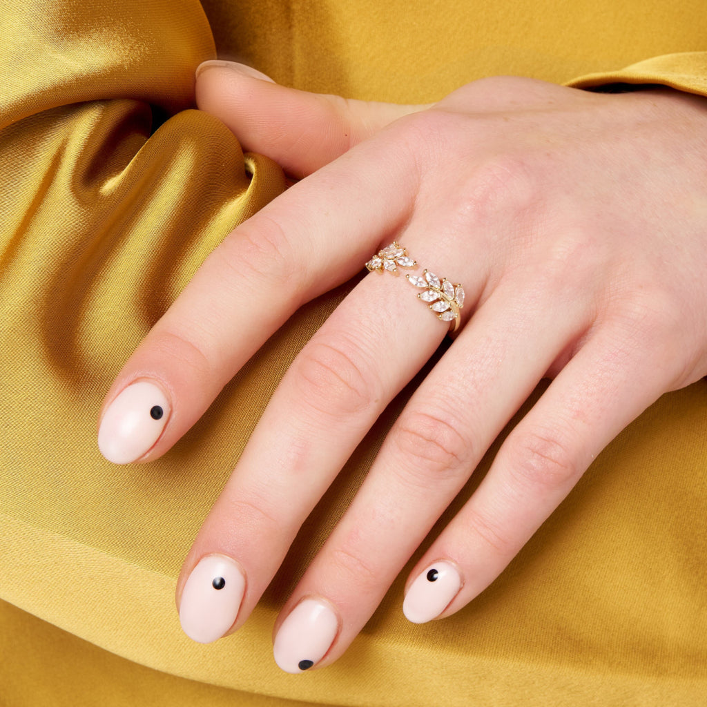 Gold Crystal Leaf Ring Clear