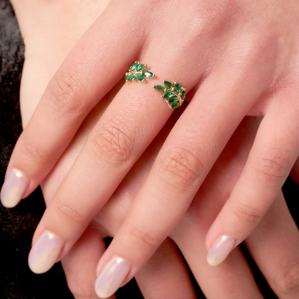 Gold Crystal Leaf Ring