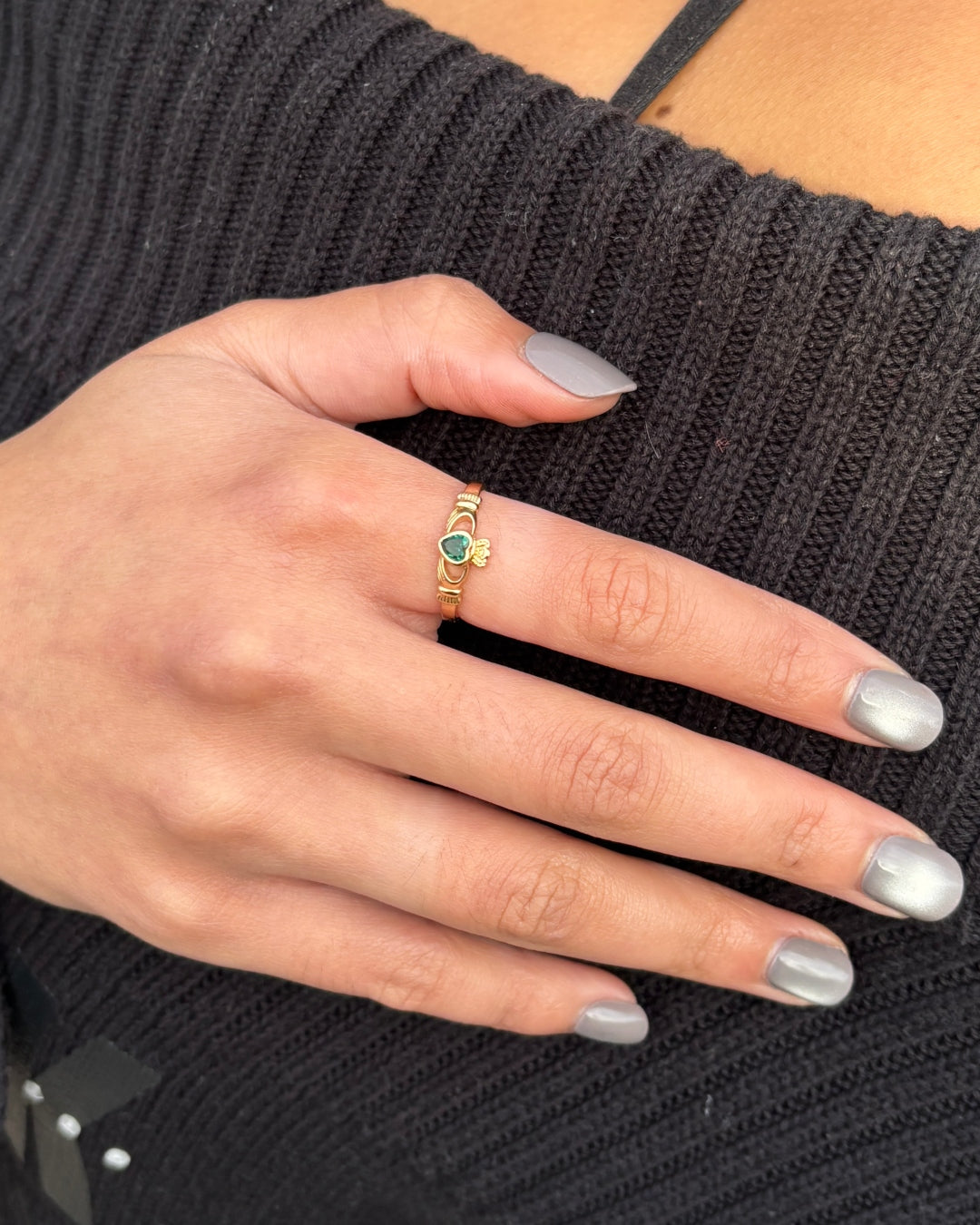 Gold Plated Dainty Gemstone Claddagh Ring | Eabha