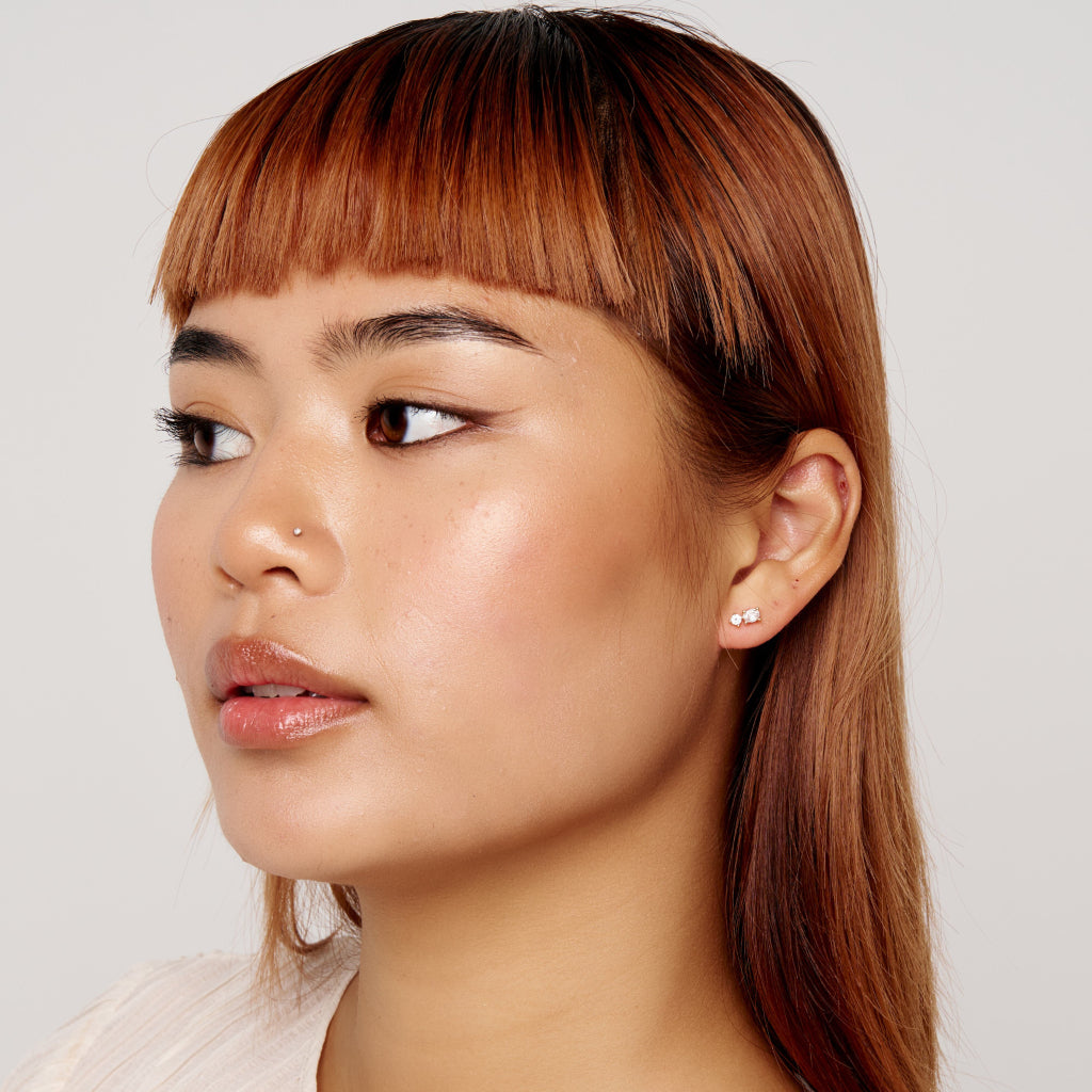 Gold Dainty Two Stone Stud Earrings