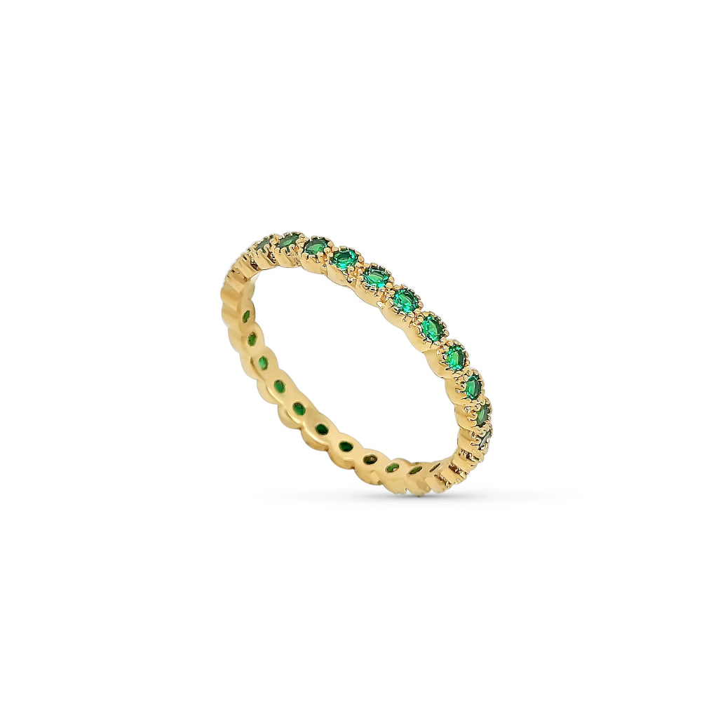 Gold Delicate Coloured Stone Eternity Ring Emerald