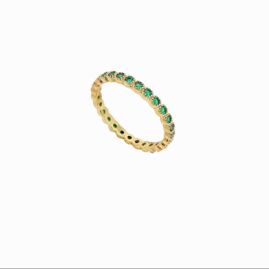 Gold Delicate Coloured Stone Eternity Ring Emerald