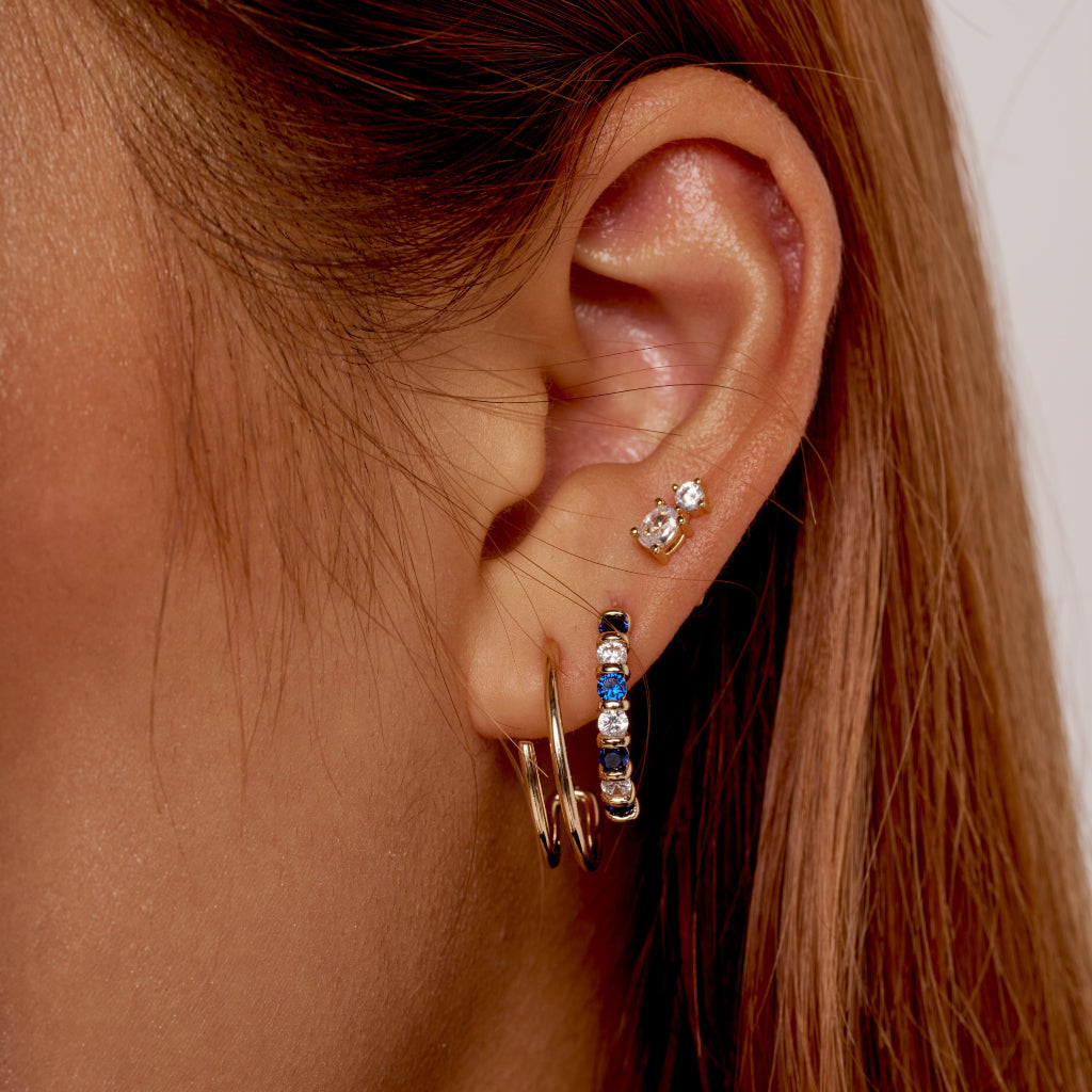 Gold Dainty Two Stone Stud Earrings