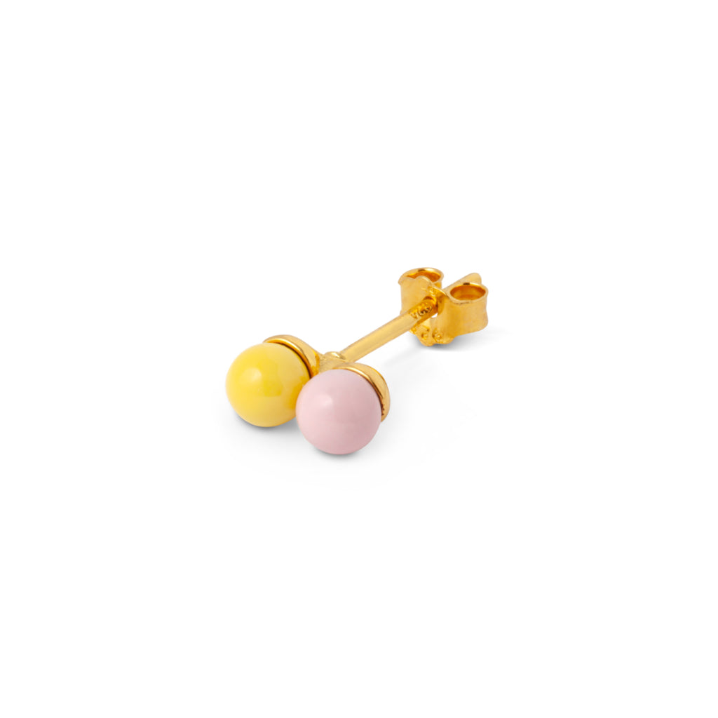 Gold Enamel Double Ball Single Stud Earring