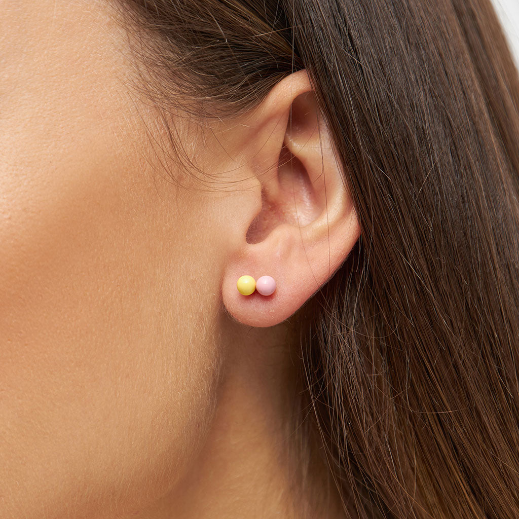 Gold Enamel Double Ball Single Stud Earring