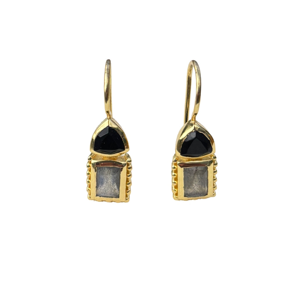Gold Gemstone Rectangle Drop Earrings | Cleo | Noyre