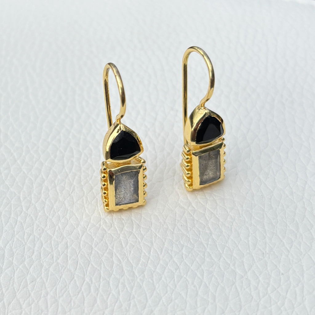Gold Gemstone Rectangle Drop Earrings | Cleo | Noyre