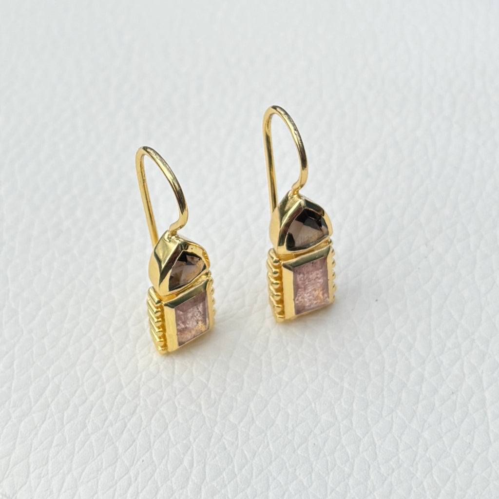 Gold Gemstone Rectangle Drop Earrings | Cleo | Noyre