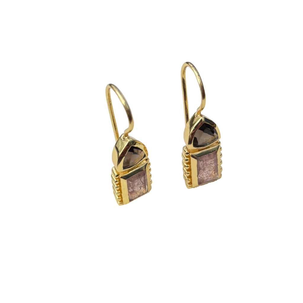 Gold Gemstone Rectangle Drop Earrings | Cleo | Noyre