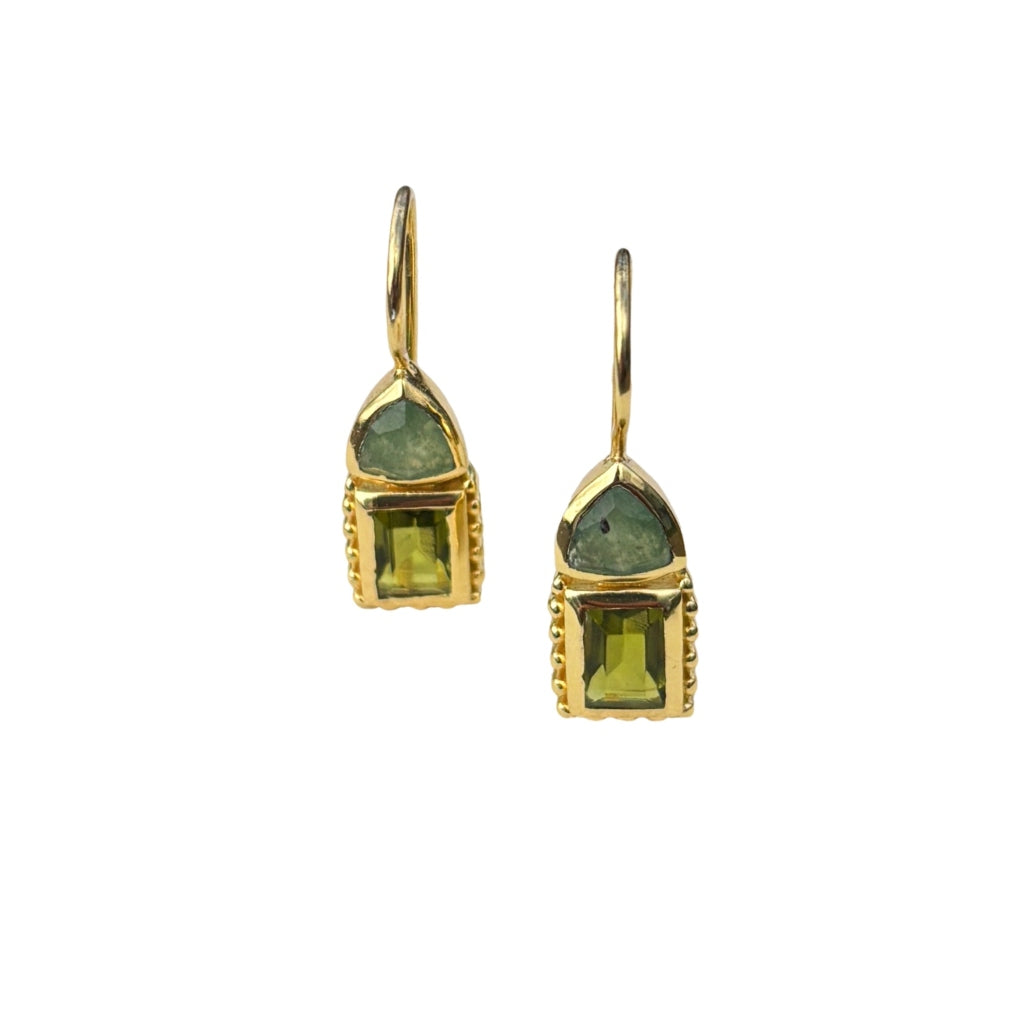 Gold Gemstone Rectangle Drop Earrings | Cleo | Noyre