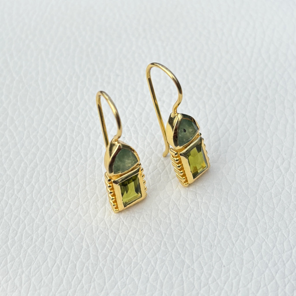 Gold Gemstone Rectangle Drop Earrings | Cleo | Noyre