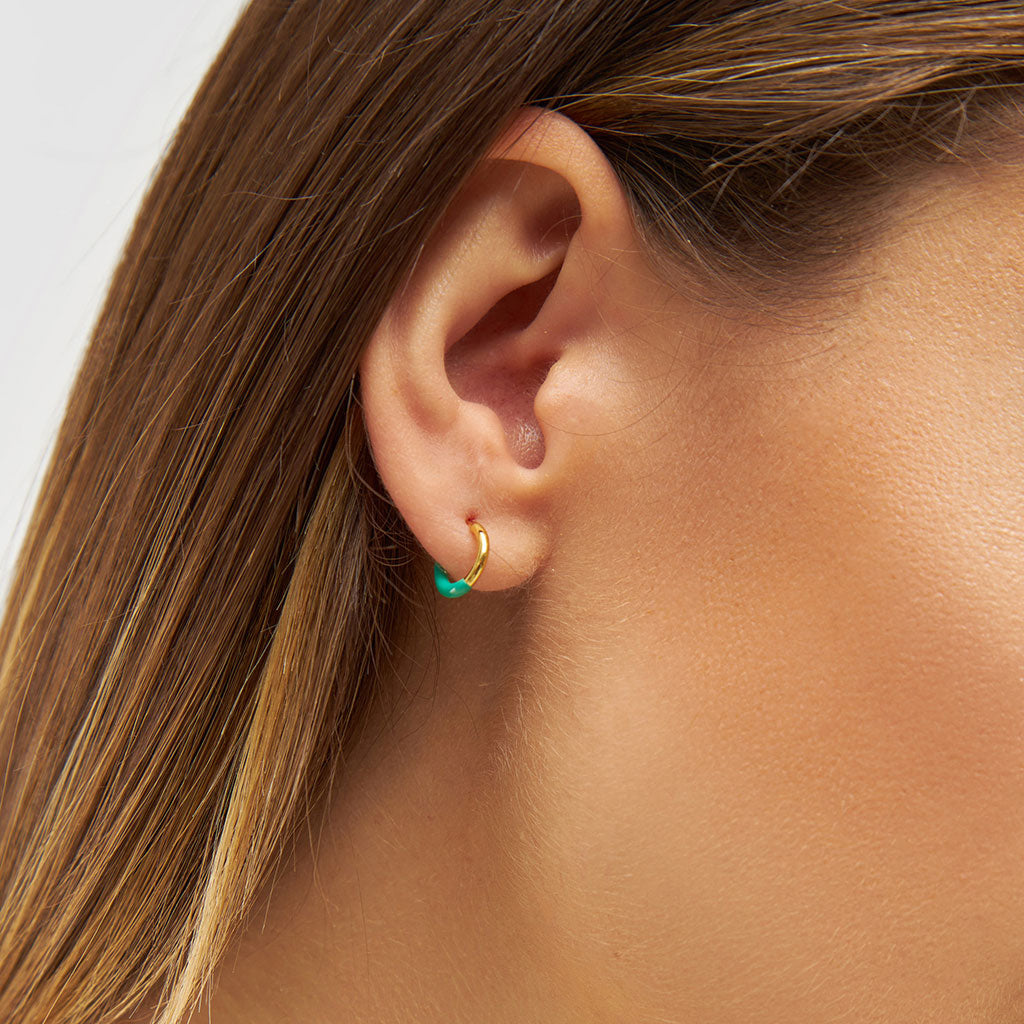 Gold Half Dip Enamel Coloured Single Hoop Earring