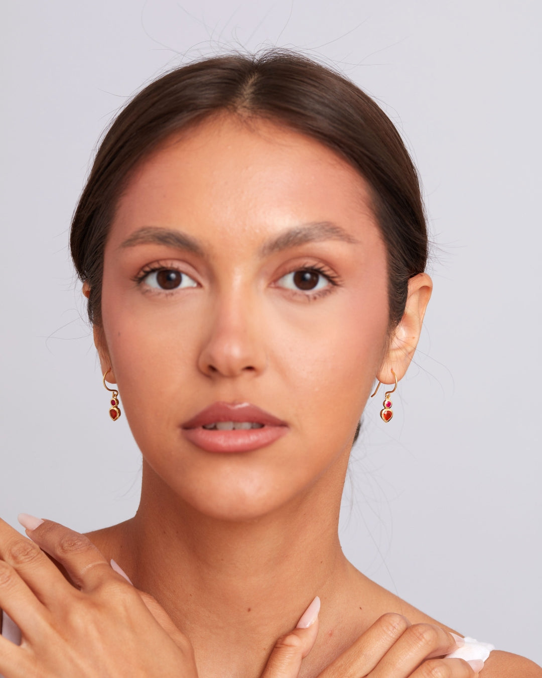 Gold Heart Gemstone Drop Earrings | Jazlyn | Noyre