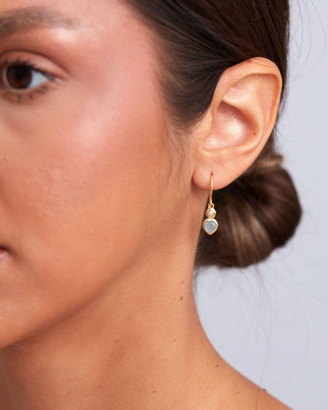 Gold Heart Gemstone Drop Earrings | Jazlyn | Noyre