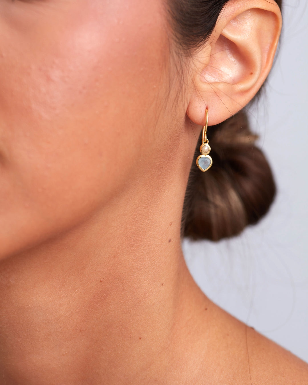 Gold Heart Gemstone Drop Earrings | Jazlyn | Noyre