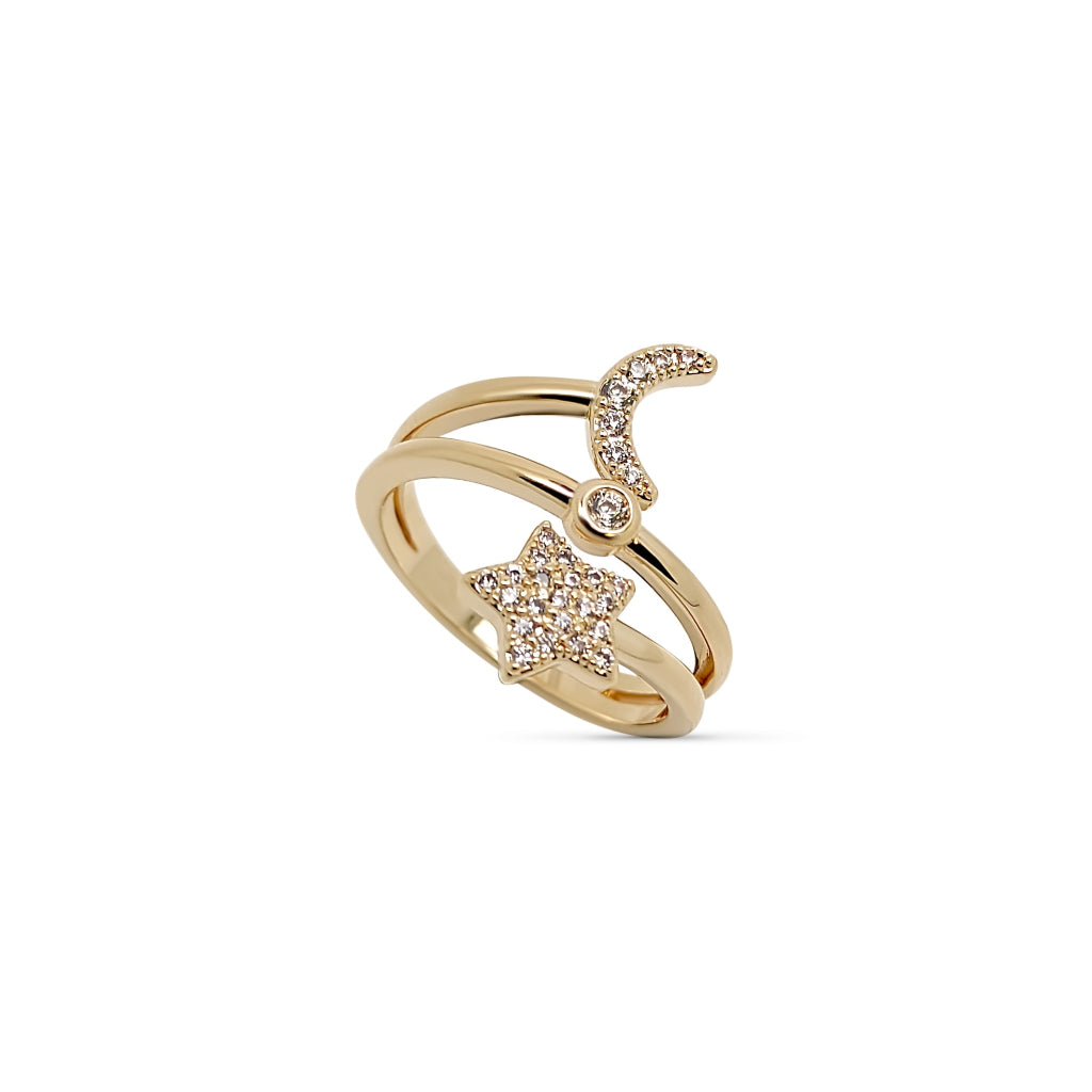 Gold Moon and Star Ring