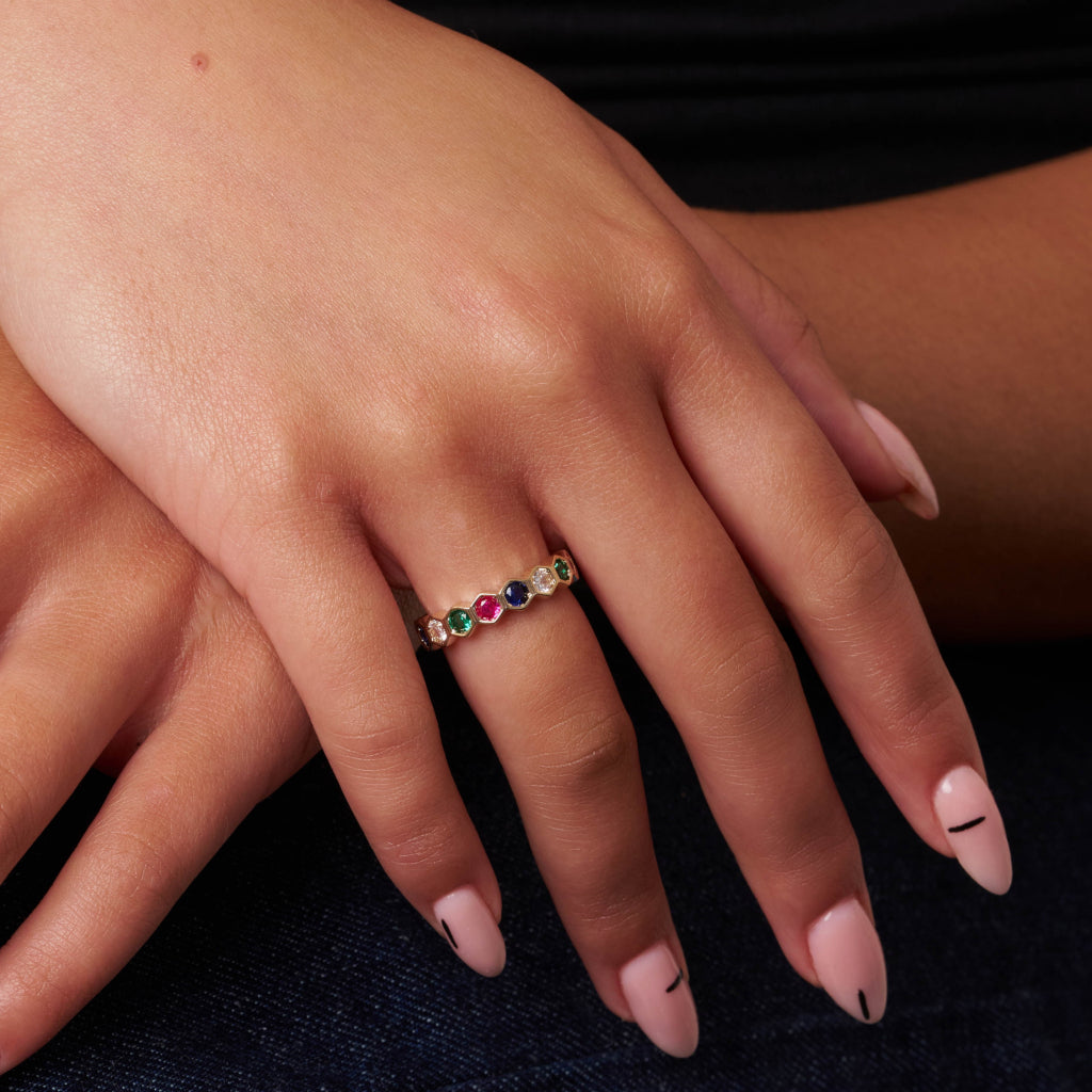 Gold Multicolour Honeycomb Ring