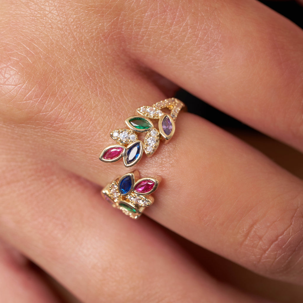 Gold Multicolour Leaf Ring