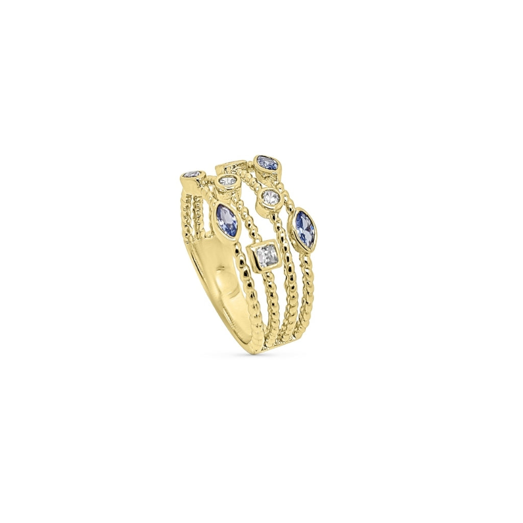 Gold Plated Multistrand Colour Stone Ring | Kyra