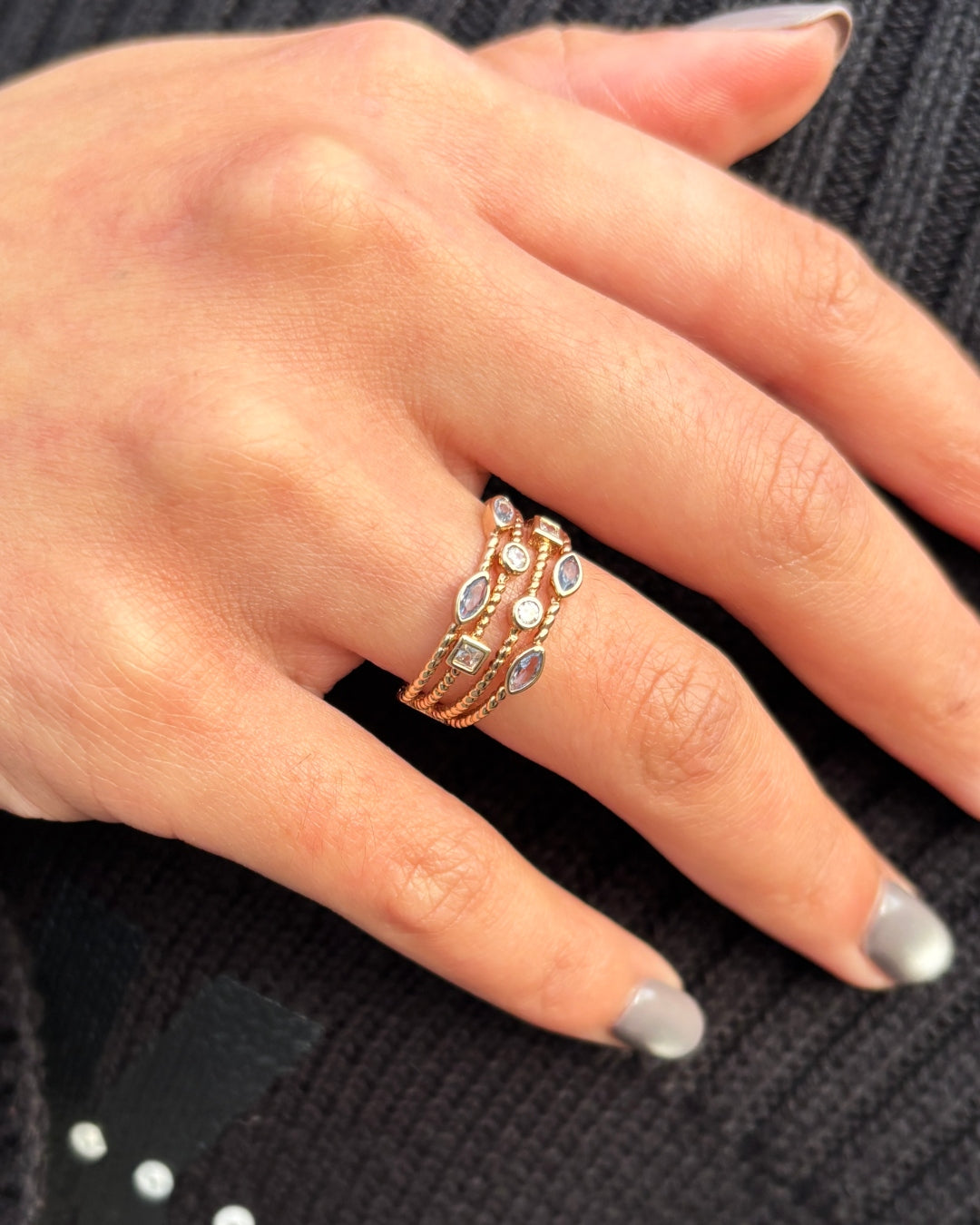 Gold Plated Multistrand Colour Stone Ring | Kyra