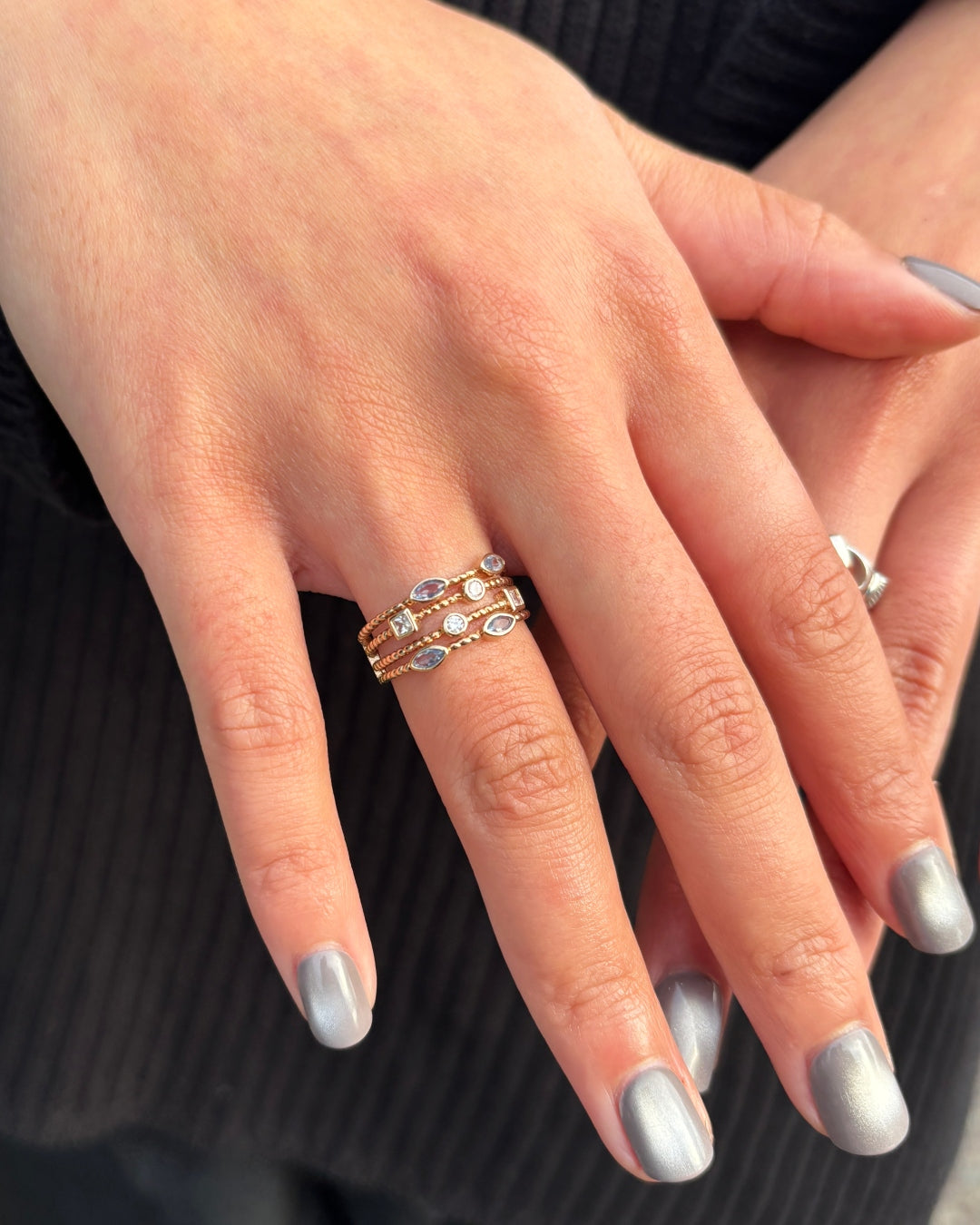 Gold Plated Multistrand Colour Stone Ring | Kyra