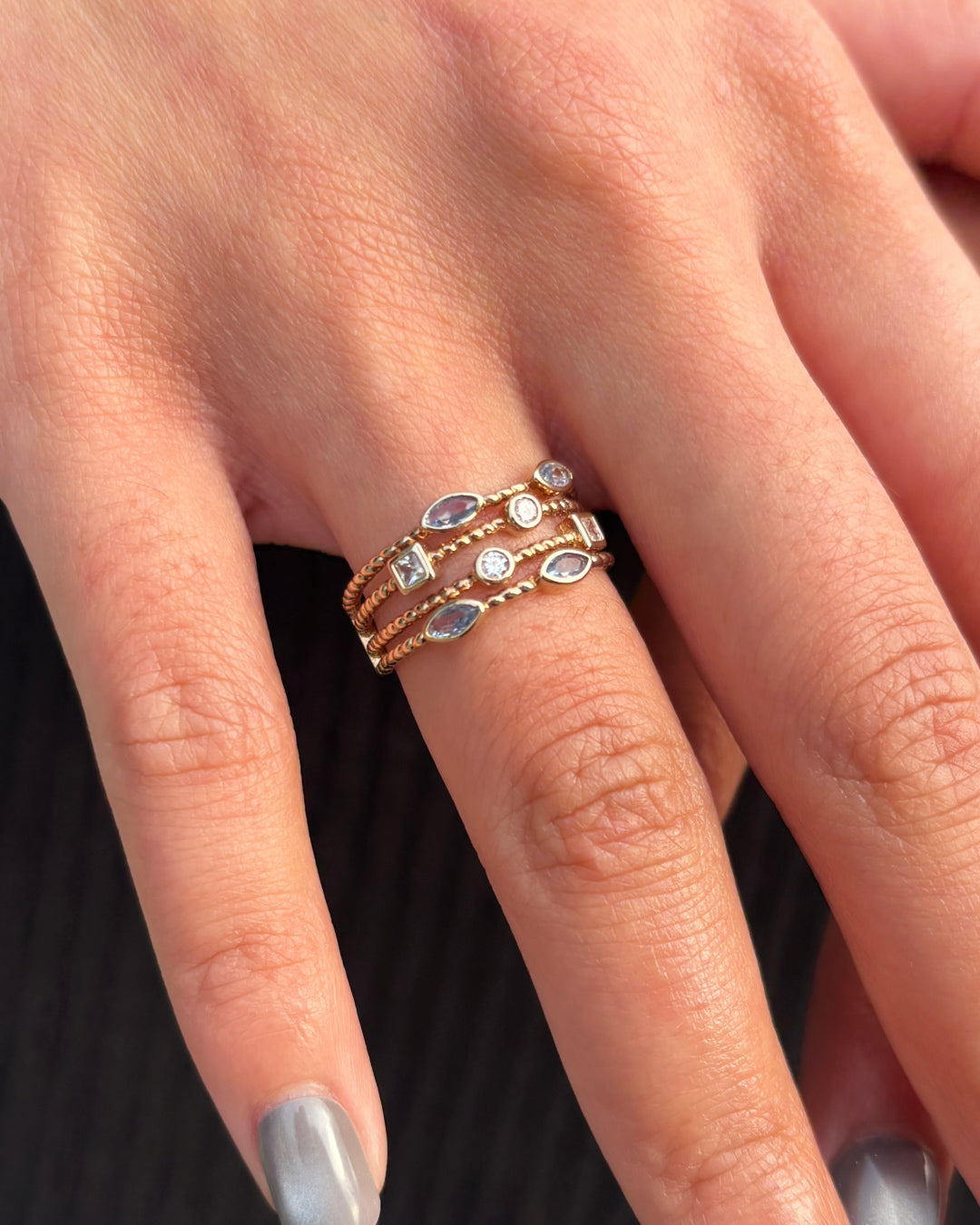 Gold Plated Multistrand Colour Stone Ring | Kyra