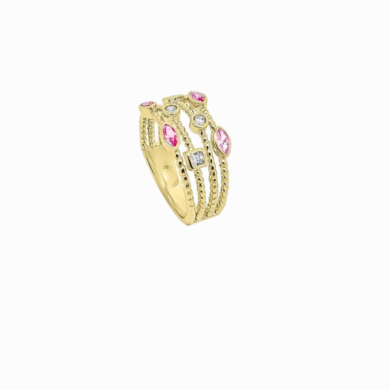 18ct Gold Plated Multistrand Colour Stone Ring | Kyra