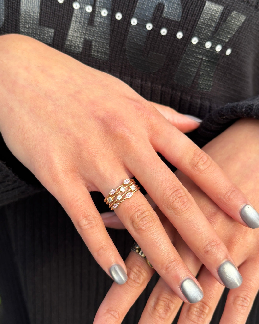 Gold Plated Multistrand Colour Stone Ring | Kyra