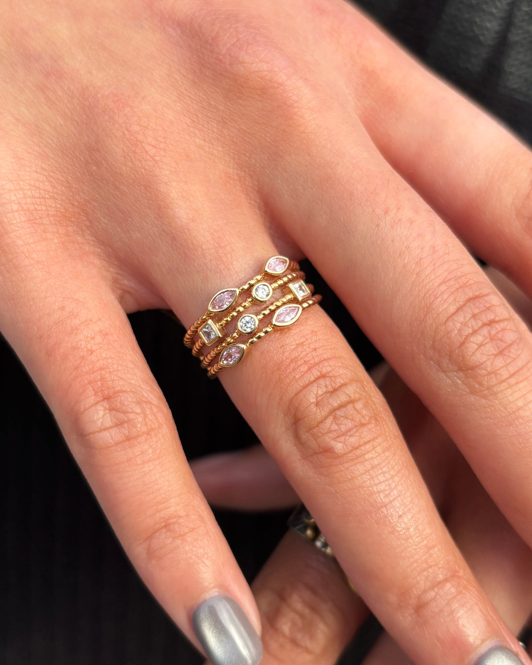 Gold Plated Multistrand Colour Stone Ring | Kyra