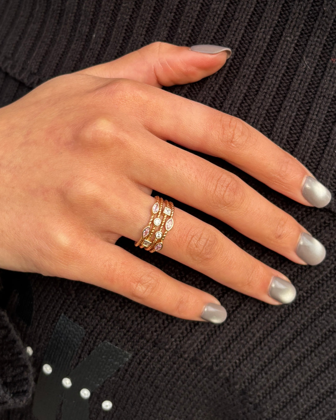Gold Plated Multistrand Colour Stone Ring | Kyra
