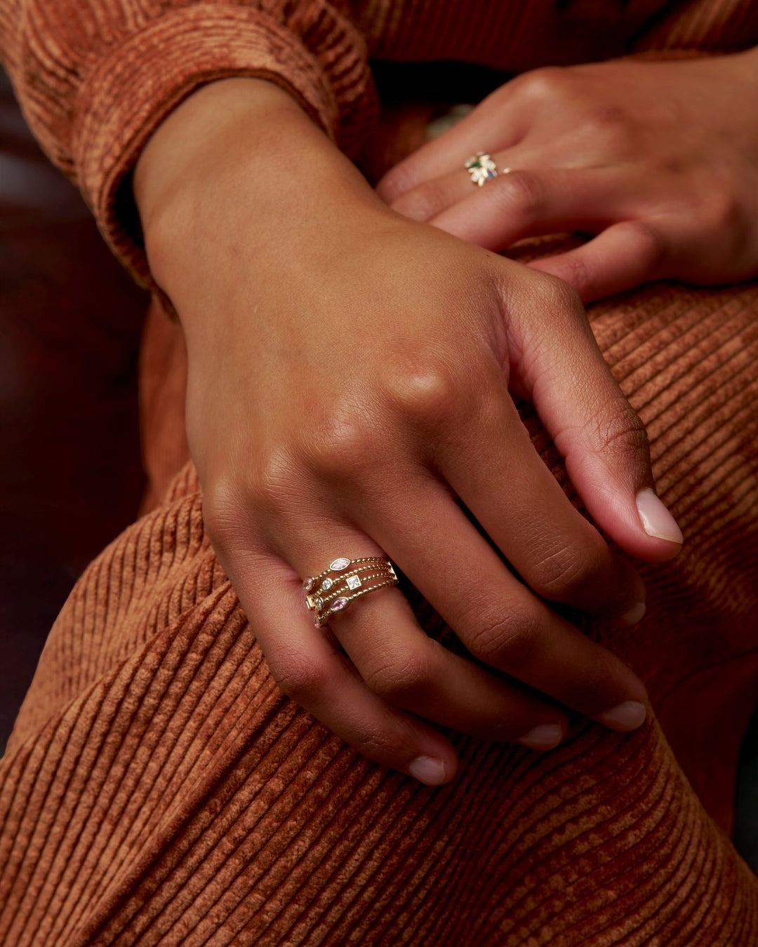 18ct Gold Plated Multistrand Colour Stone Ring | Kyra