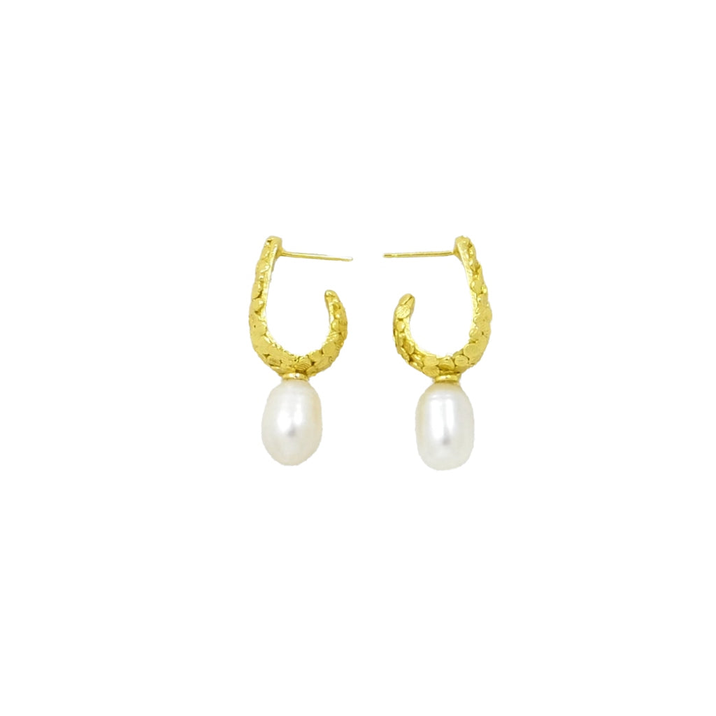 Gold Natural Pearl Hoop Stud Earrings | Millie | Noyre