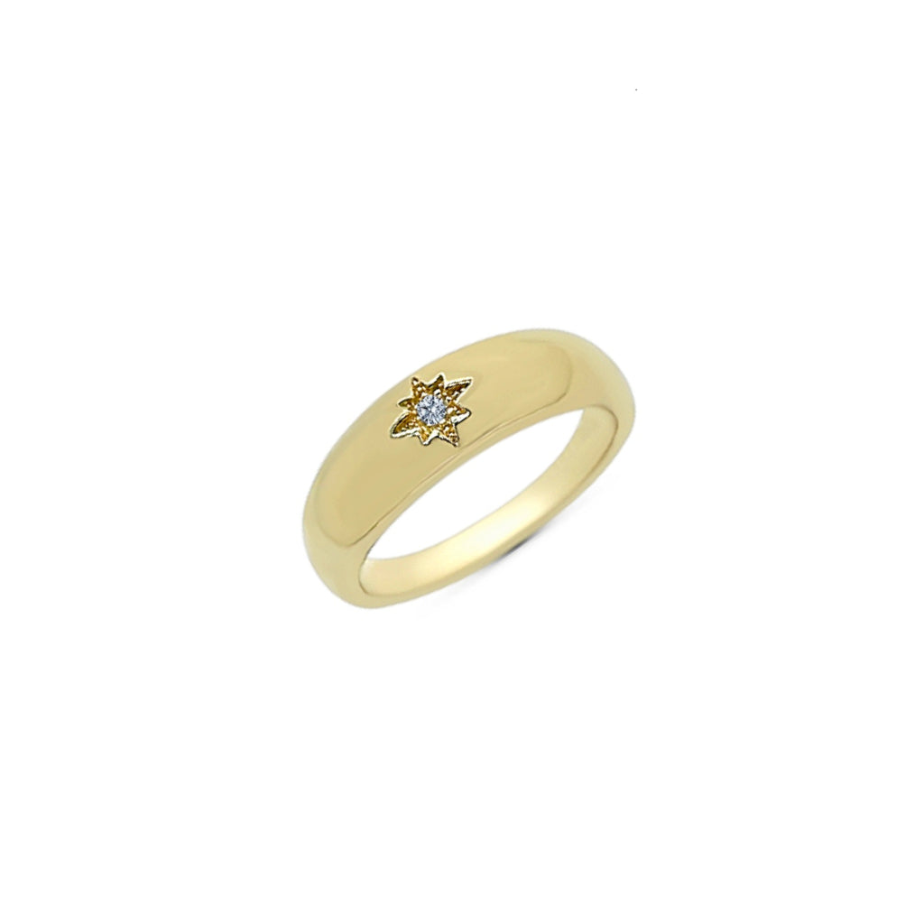 Gold North Star Signet Ring